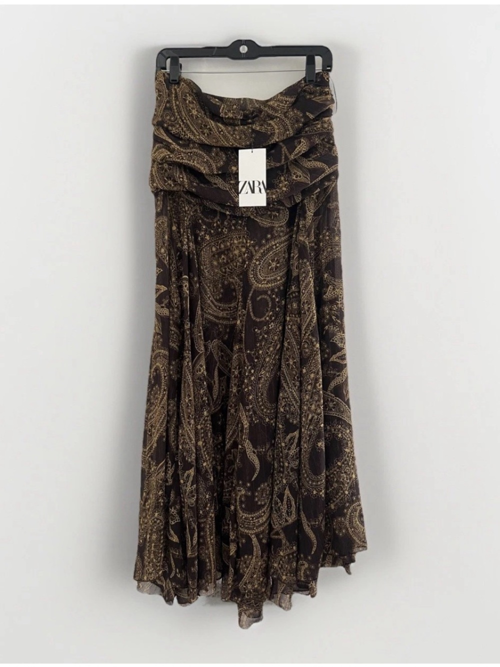 NWT ZARA ZW Collection Brown Paisley Printed Maxi Skirt Floral Boho Medium